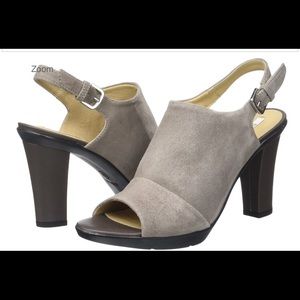 Geox Open Toe Suede Slingback Heels